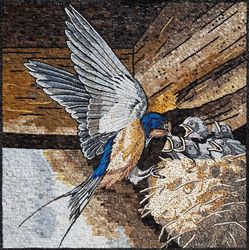 Mother Bird Feeding Baby Birds Mosaic