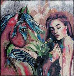Шатенка с лошадью, мозаика