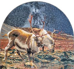 Reindeer Amid a Starry Night Sky Mosaic