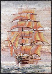 Sailing Ship At Sunset Mosaic