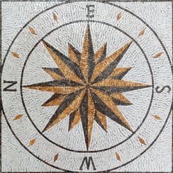 Mosaik Kompass Gold Weiß
