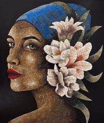 African Woman Mosaic with Flowers