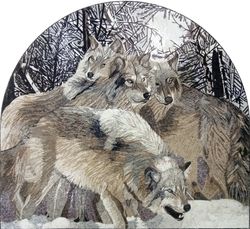 Wolf Pack in Snow Arched Mosaic
