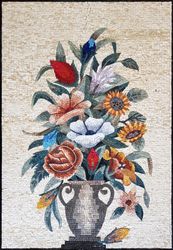 Stone Vase of Flowers Mosaic