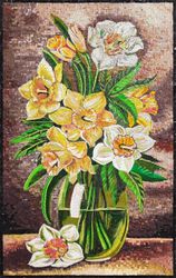 Vase with Yellow and White Flowers Mosaic