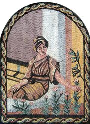 Frau mit Rosengarten Mosaik
