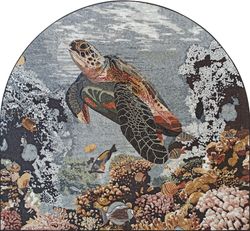 Sea Turtle Swimming in Coral Reef Mosaic