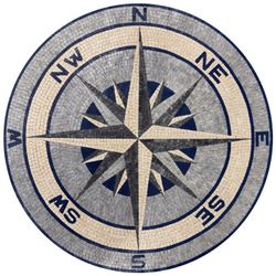 Blue and Gray Compass Rose Mosaic Medallion