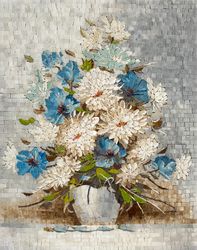 Blue Anemone and White Chrysanthemum Mosaic