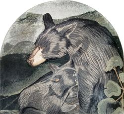 Black Bear with Cub Arched Mosaic Wall Art