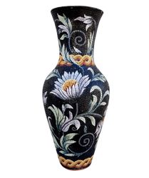 Black and Floral Mosaic Clay Vase
