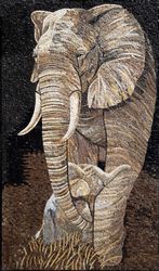 Elephant Embracing Young Calf Mosaic Wall Art