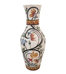White and Floral Mosaic Clay Vase