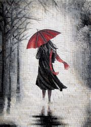Woman with a Red Umbrella Mosaic