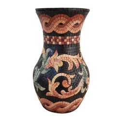 Swirling Flower Mosaic Clay Vase