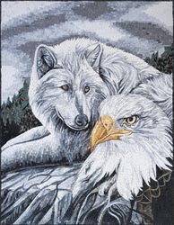 Wolf and Bald Eagle in Mountains Mosaic