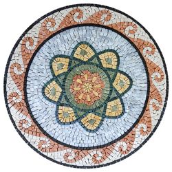 Flower Patterned Mosaic Medallion with Wave Border