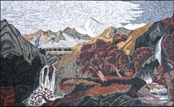 Mountain Range with Waterfall Mosaic Mural