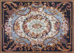 Swirling Decorative Border Floral Patterned Rug Mosaic