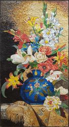 Brightly Colored Flowers in a Blue Vase Mosaic