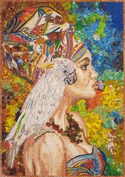 Woman with Cockatoo Mosaic