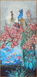 Peacocks on Cherry Blossom Mosaic