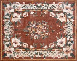 Red Rug with Pink Flowers Mosaic Tile Flooring