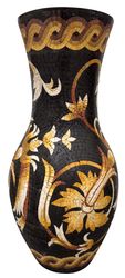 Golden Floral Pattern on Black Mosaic Clay Vase