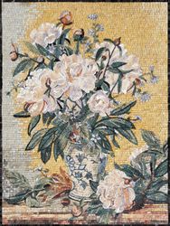 White Peonies Mosaic Wall Art
