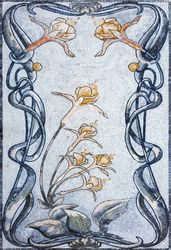Yellow Lilies Winding Around a Blue Trellis Mosaic
