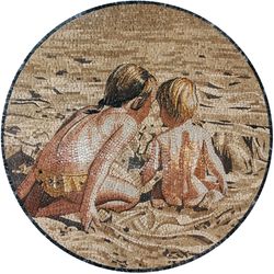 Two Children Playing on a Beach Mosaic