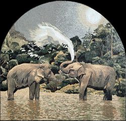Two Elephants in Water Mosaic