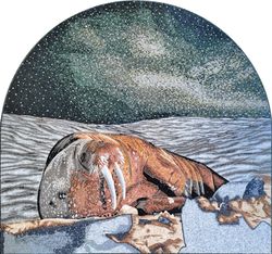 Walrus Relaxing in Snow Mosaic