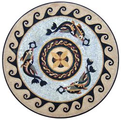 Round Roman Dolphin Patterned Mosaic