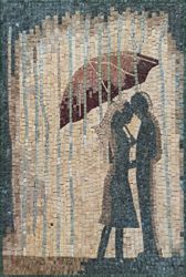 Liebende unter einem roten Regenschirm Mosaik