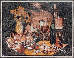 Mosaik Stillleben Wein Obst