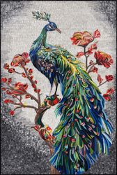 Perched Royal Peacock Mosaic Wall Art