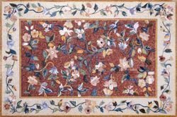 Flowers on a Ruby Background Rug Mosaic