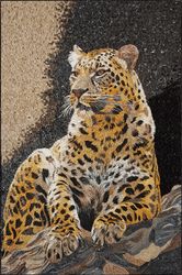Leopard Laying on Rocks Mosaic Wall Art