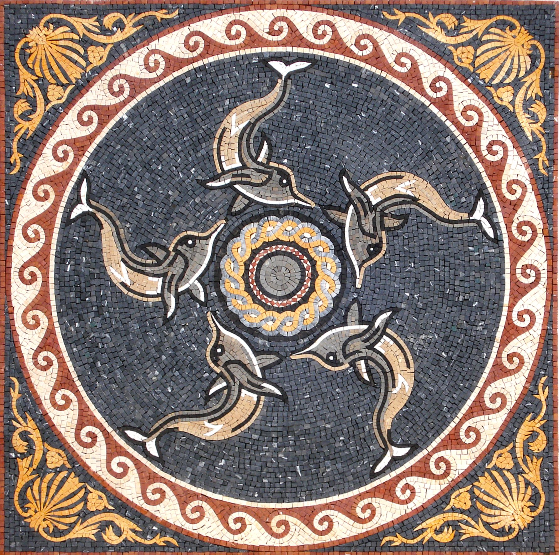 Mosaics hidràulics d'autor 　スペイン語 Decorative Flipping Dolphin Mosaic | Mosaic Natural