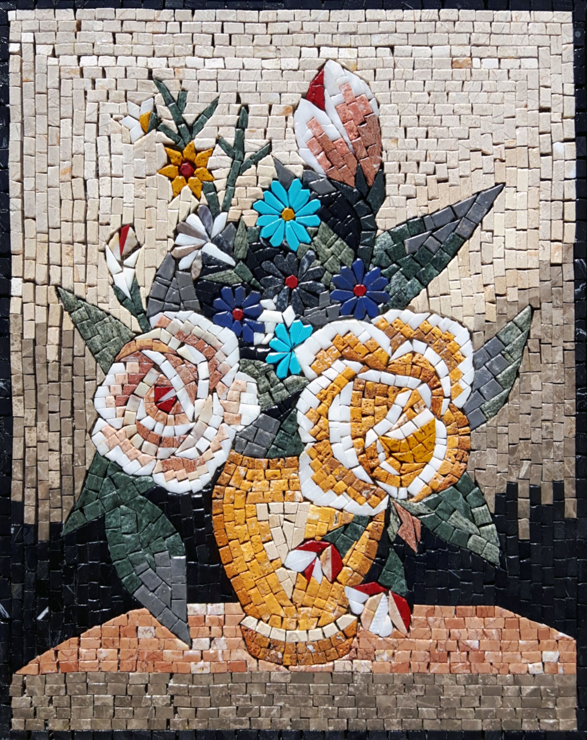 Multicolored Roses and Daisies Mosaic | Mosaic Natural