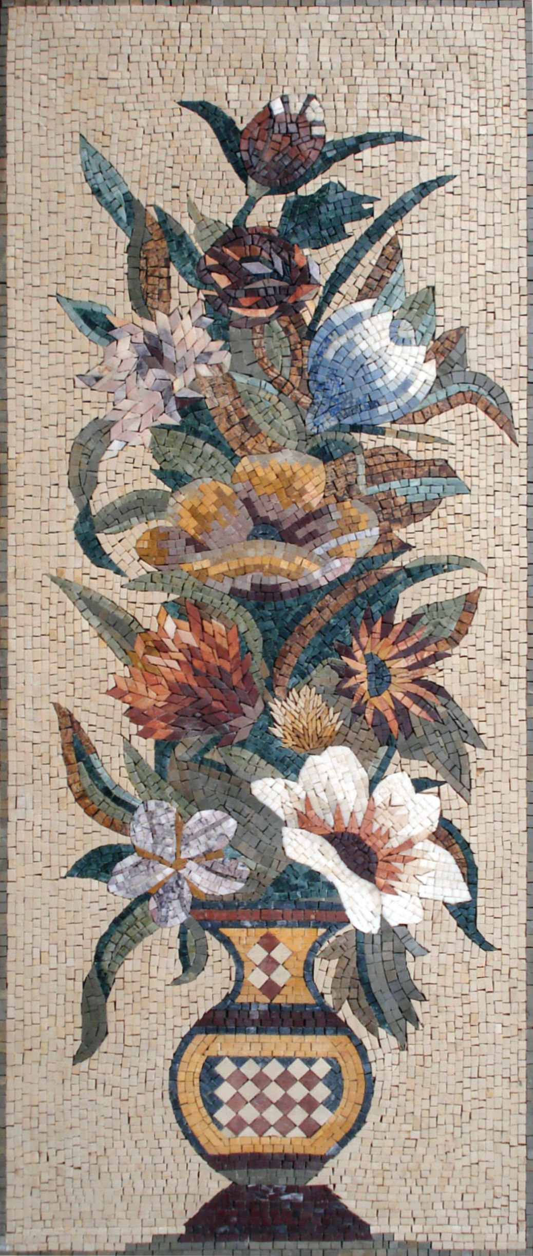 Checker Patterned Vase of Flowers Mosaic | Mosaic Natural