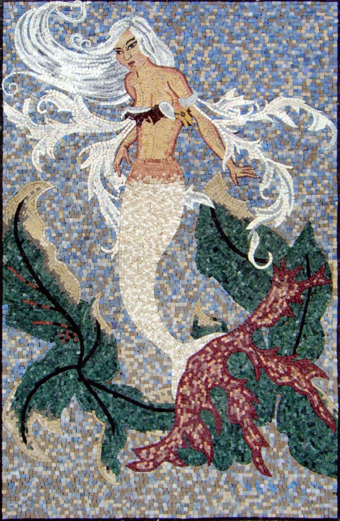 White-Haired Mermaid Mosaic | Mosaic Natural
