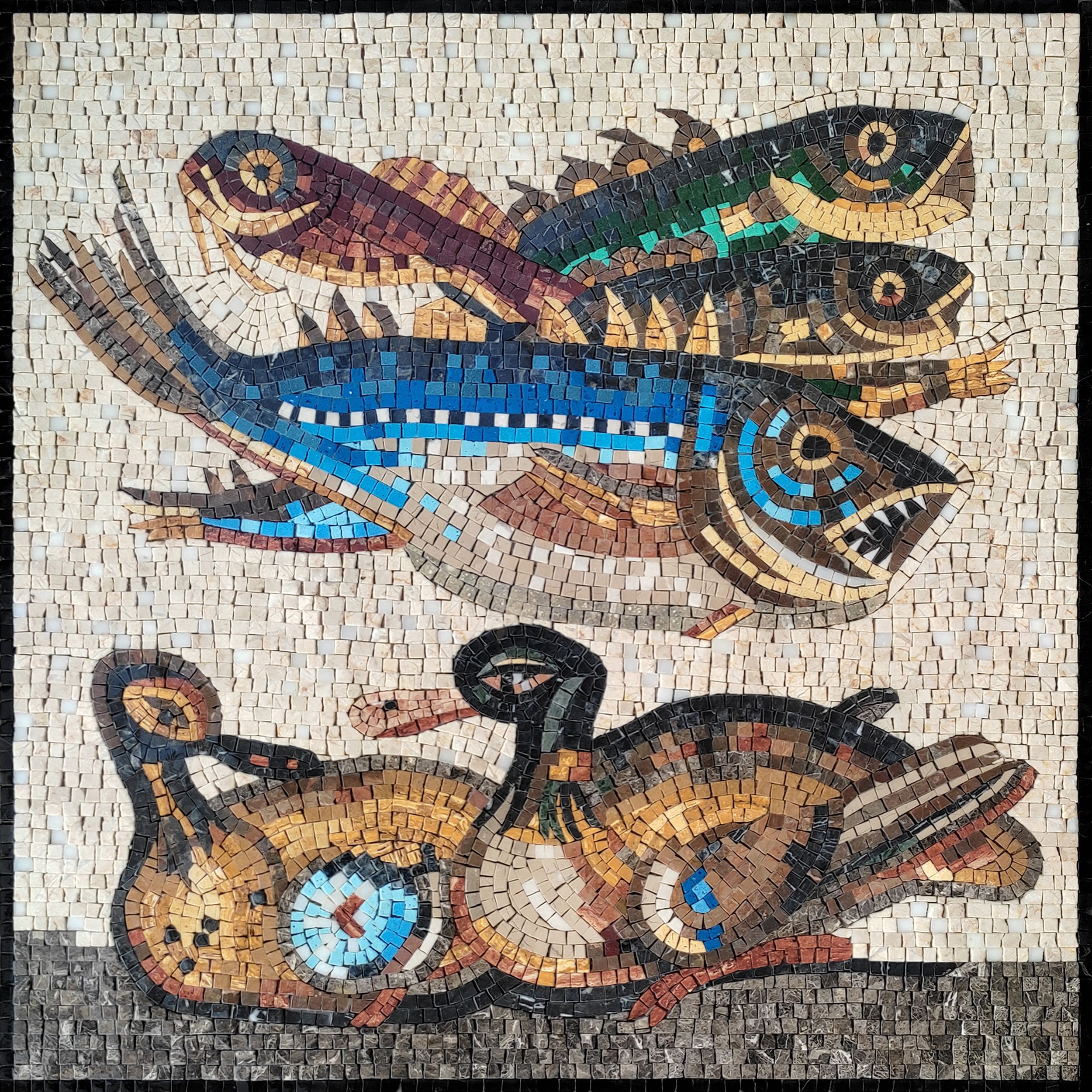 Masaic Fish Colorful Fish and Ducks Mosaic | Mosaic Natural