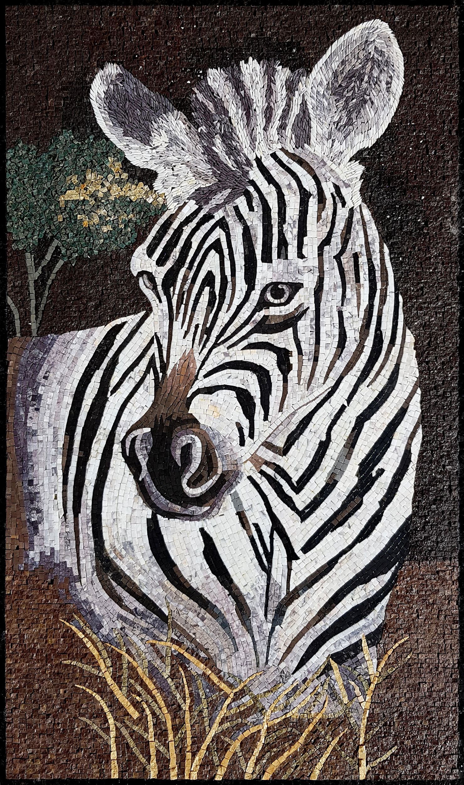 草の彫刻 Zebra in Grass Mosaic | Mosaic Natural