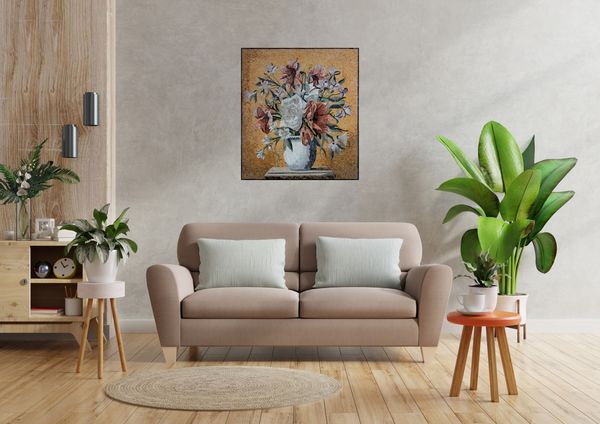 Цветочный букет в вазе, мозаика Установлена