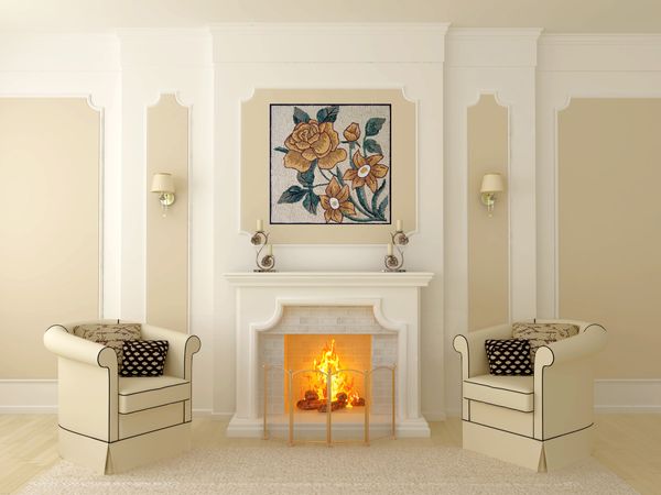 Фартук с цветами, мозаика Установлена