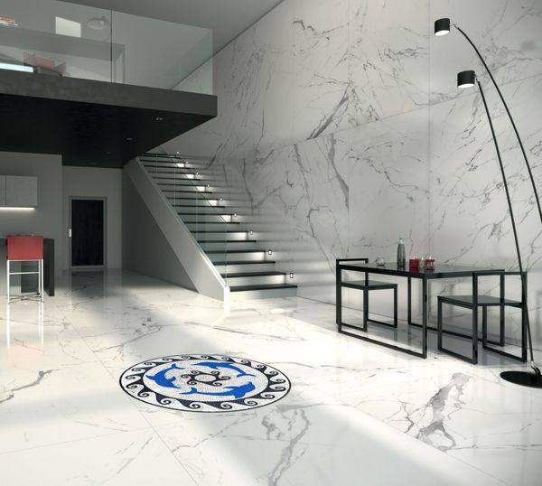 Blaue Delphine Mosaik, 100 cm Verlegt