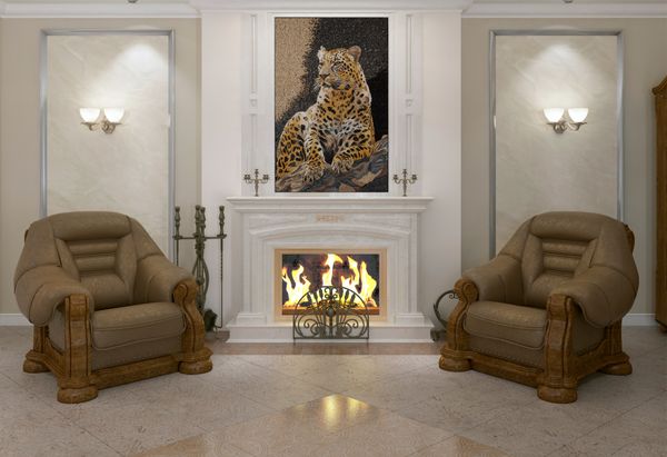 Leopard Laying on Rocks Mosaic Wall Art Installed
