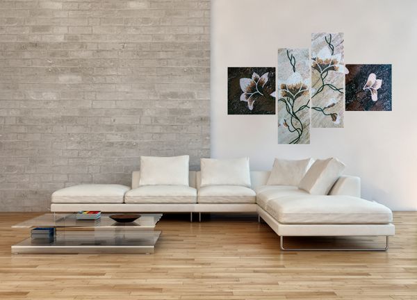 Weißes Blumen-Tetraptychon Mosaik Verlegt